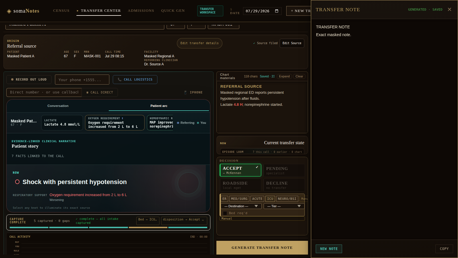 Synthetic generated transfer note drawer